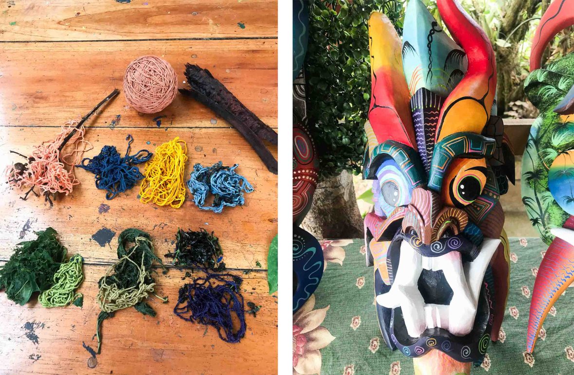 Left: Natural dyes used by the Terraraba people. Right: Hand painted masks.