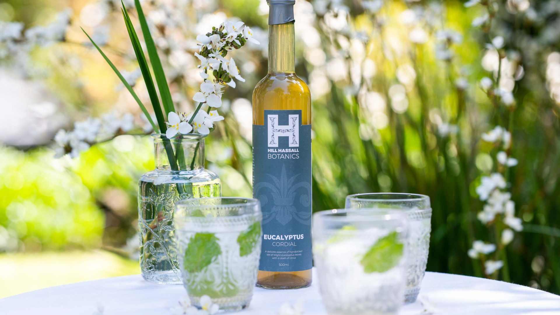 Hill Hassall Botanics drink and glasses.